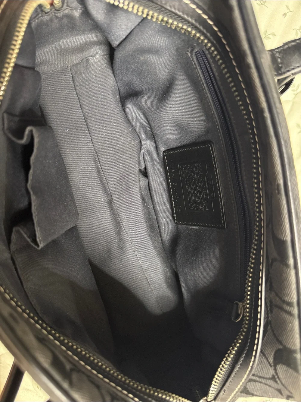 Coach Black Signature Satchel with Leather Trim